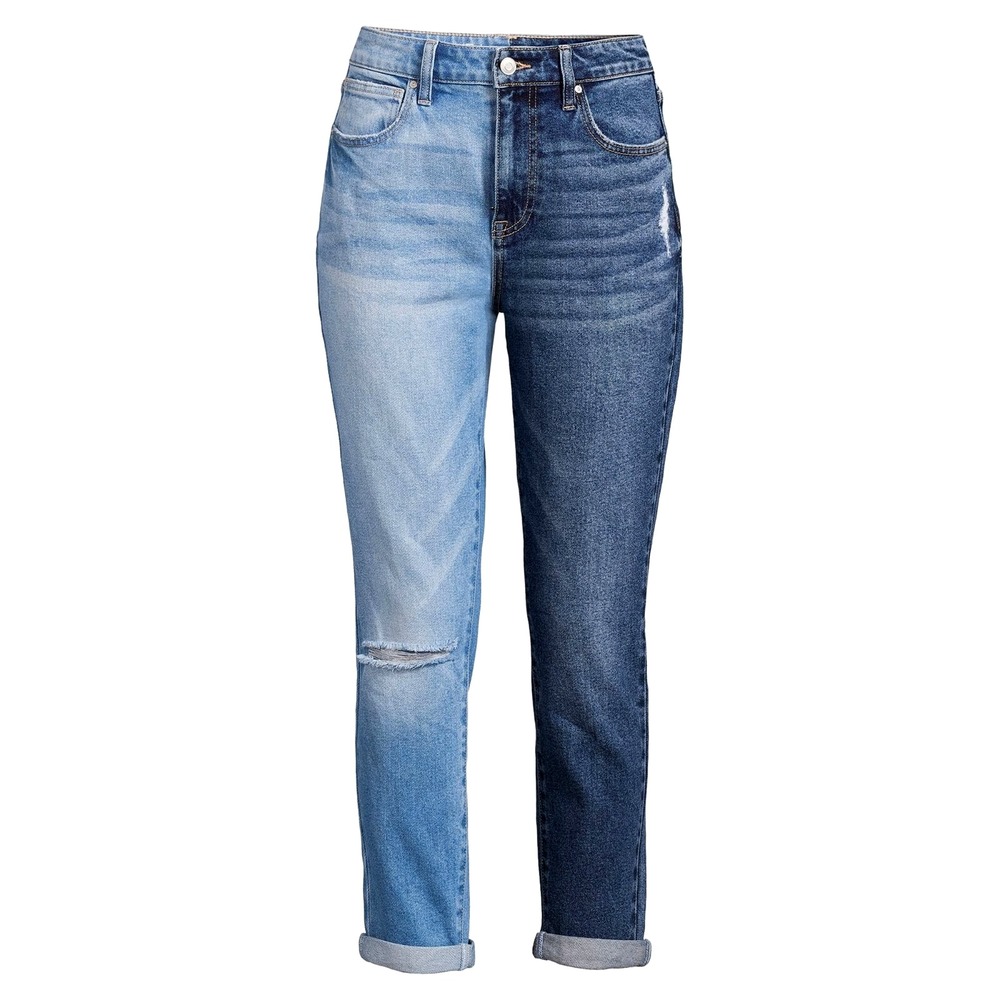 No Boundaries Juniors Size 9 Super High Rise Destructed Mom Jeans Dual Wash